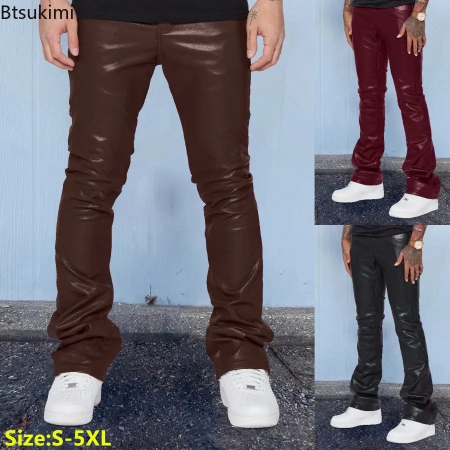 2024 New Hip Hop Pants Men's Casual Loose Leather Pants Fashion Mid-waist Comfort Breath Leather Trousers Trend Men's Clothing