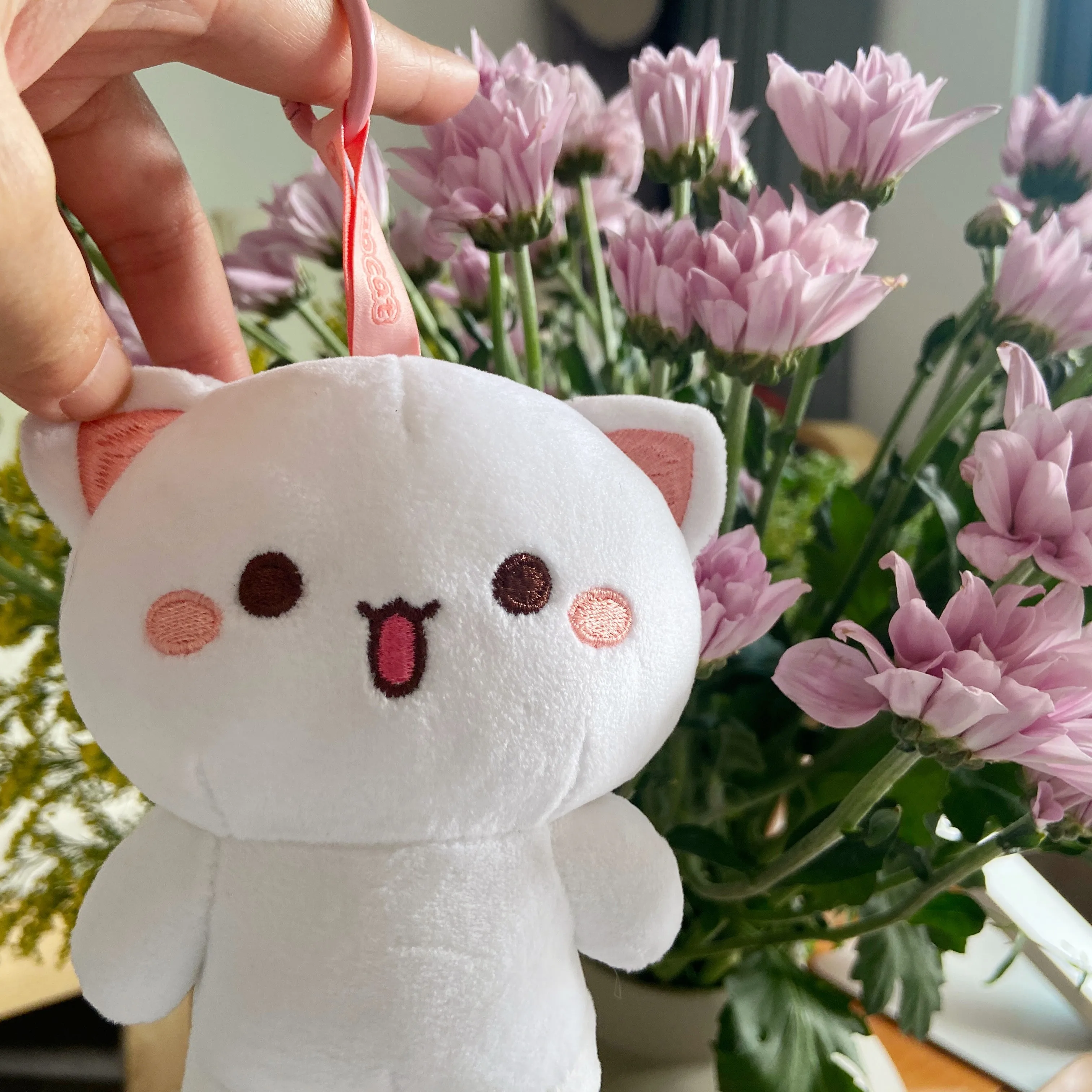 Kawaii mitao gato pêssego gato pingente de pelúcia boneca brinquedos de pelúcia recheado 10cm bonecas animais macio dos desenhos animados gato casal presente pingente