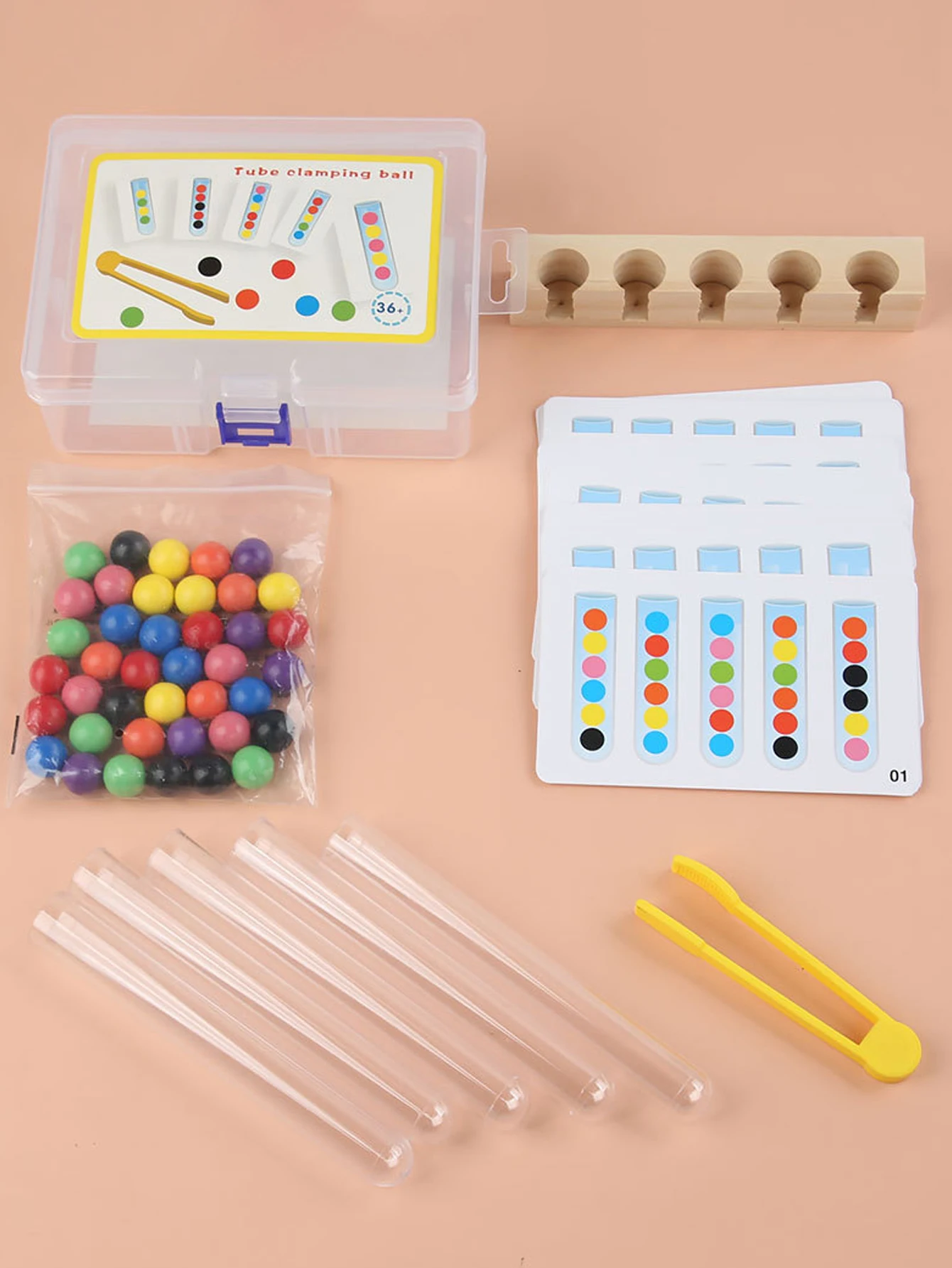 Clip Holzperlen Reagenzglas Spielzeug, Farbsortierspiel, Perlen zählen Feinmotorik Montessori Spielzeug für Kinder, Geschenk für Kinder – Detail 8