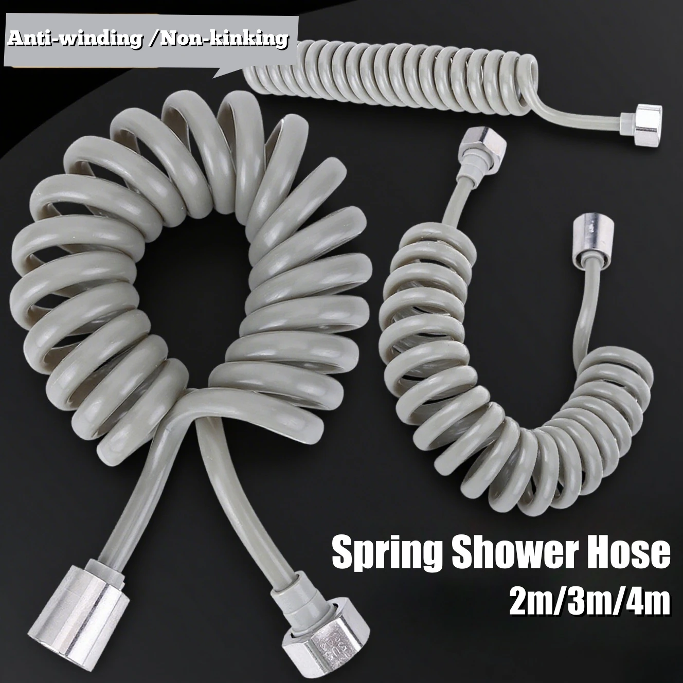 Selang Pancuran Pegas 2m 3m 5m, Selang Air Pipa Plastik untuk Kamar Mandi, Toilet, Bidet, Sprayer, Selang Lunak Model Kabel Telepon