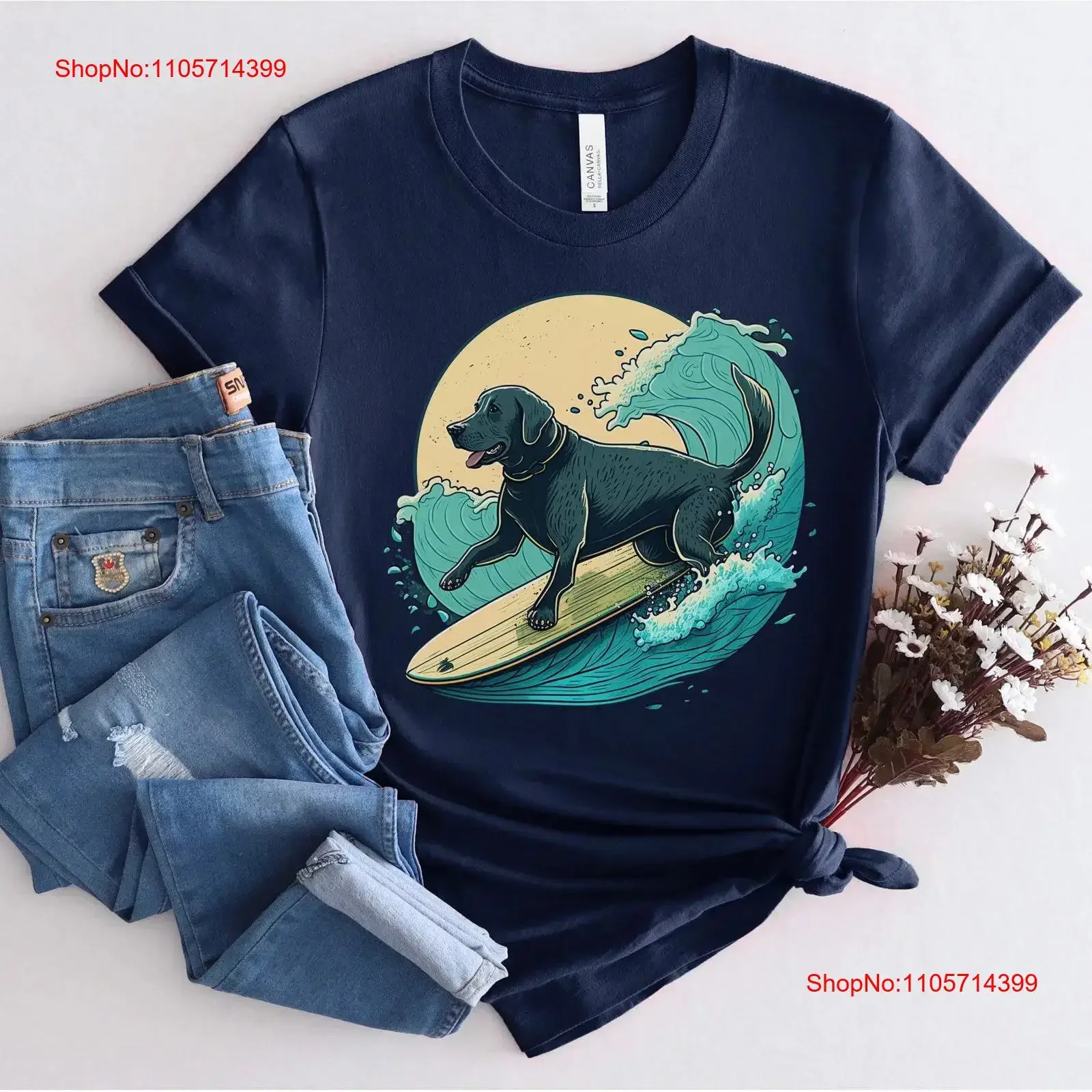 Black Lab T Shirt Mom Dad Labrador Retriever Dog Surfing vintage Washed fashion Comfortable Top For Everyday Wear Stretched