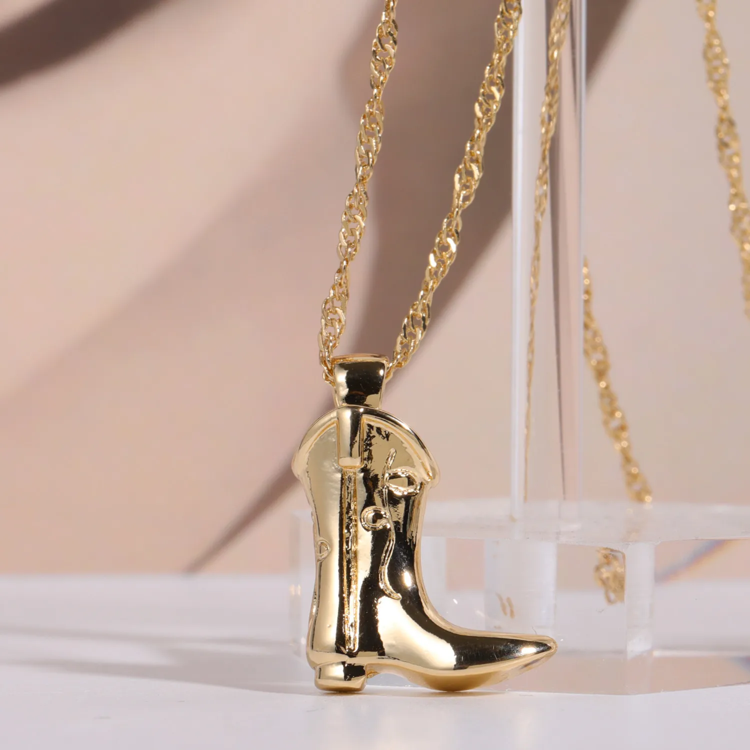 Delicate Cowboy Boots Necklace for Women Vintage Gold Plated Stainless Steel Shoes Pendant Clavicle Chain Lucky Jewelry Gifts