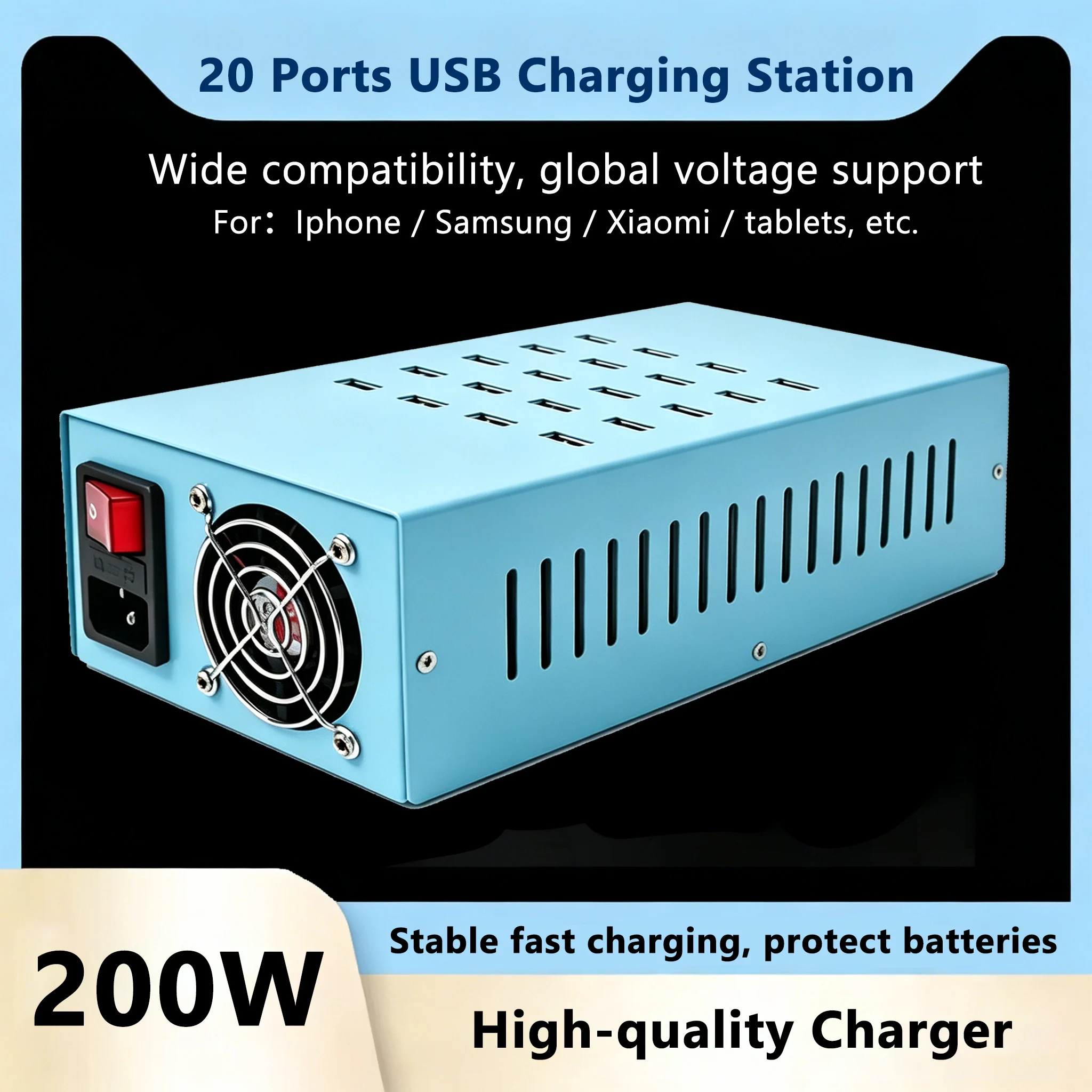 

New 2026 200W Desktop 20-Port USB Charger Station Adapter for Mobile & Tablets For iPhone 17 Xiaomi Sumsung 충전기