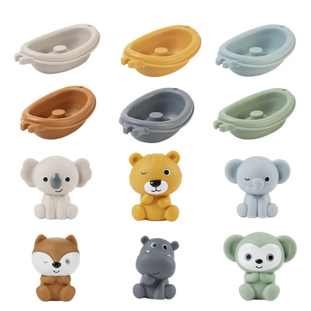 1 pièce de jouets de bateau flottant empilables pour salle de bain pour enfants pour nourrissons et jeunes enfants, bain et jouant dans l'eau, bateau empilable, ensemble de doigts d'animaux, jouets