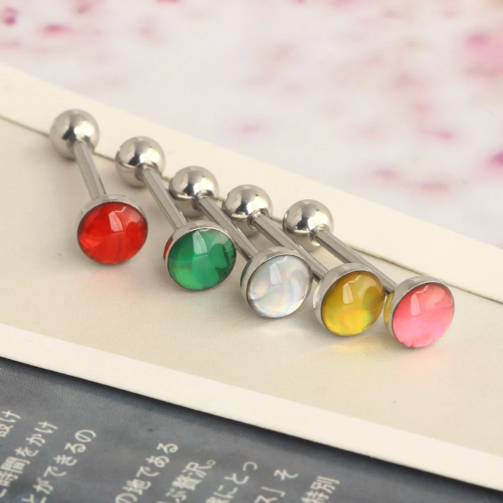 14G Oil Luminescence Tongue Piercing Rings Stainless Steel Tongue Stud Skull Star Studs Earrings BCR Piercings Jewelry wholesale