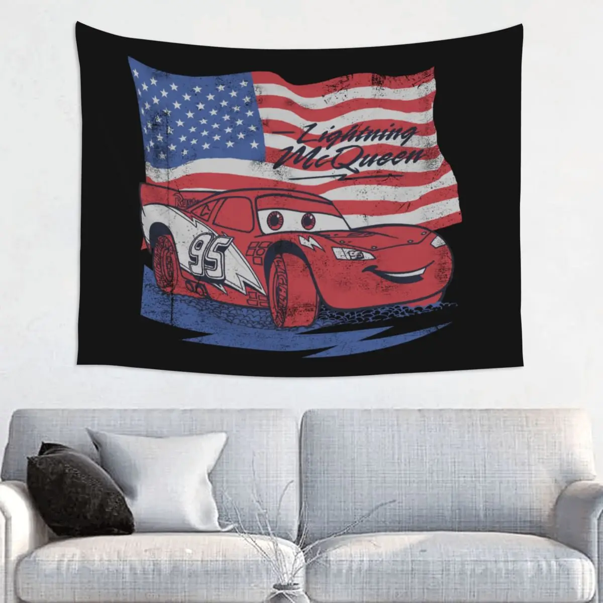 Custom Lightning McQueen American Flag Tapestry Home Decor Hippie Wall Hanging Tapestries for Living Room