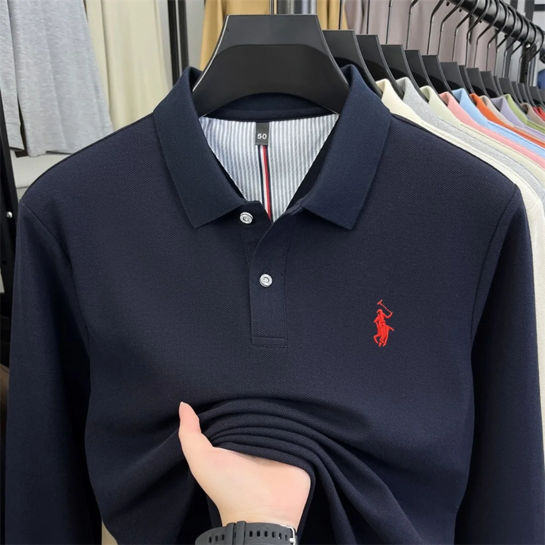 100% pure cotton high-end brand men's long sleeve polo shirt autumn winter fashionable luxury embroidery golf top casual T-shirt