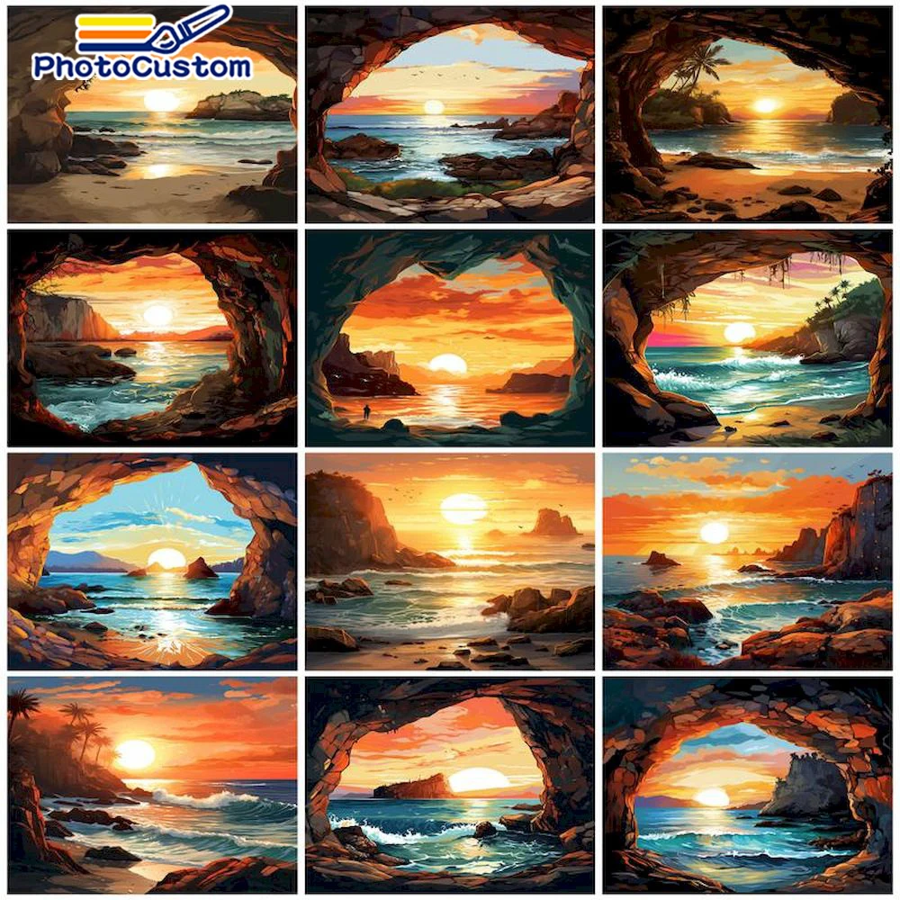 

PhotoCustom DIY Oil Paint By Numbers Sunset Scenery Handpaint Painting By Numbers On Canvas For Adults Kit Mordern Wall Art