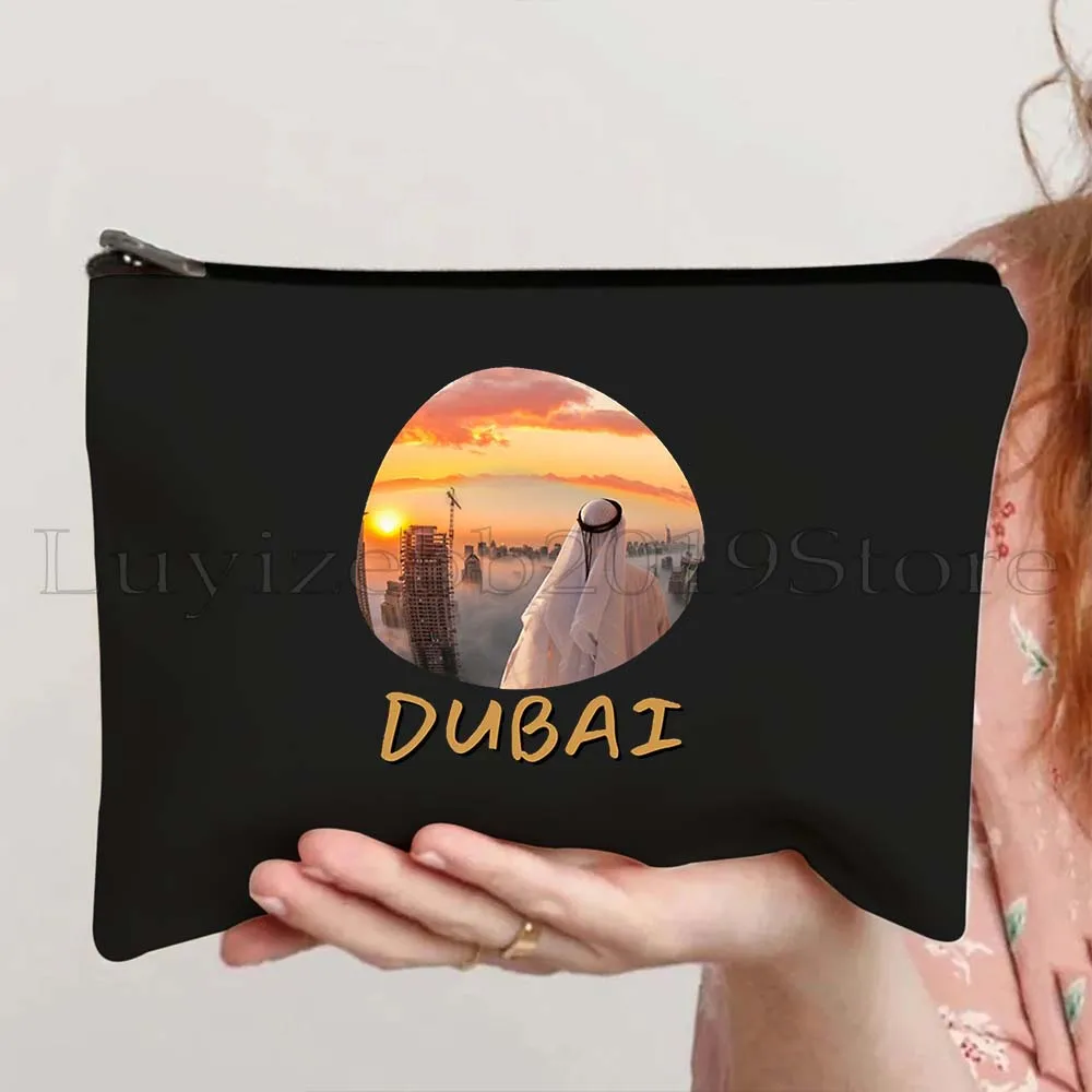 Dubai Vereinigte Arabische Emirate Burj Khalifa Wolkenkratzer Sheikh Mohamed Canvas Kosmetik Make-up Toilettentasche Federmäppchen Reißverschlusstasche
