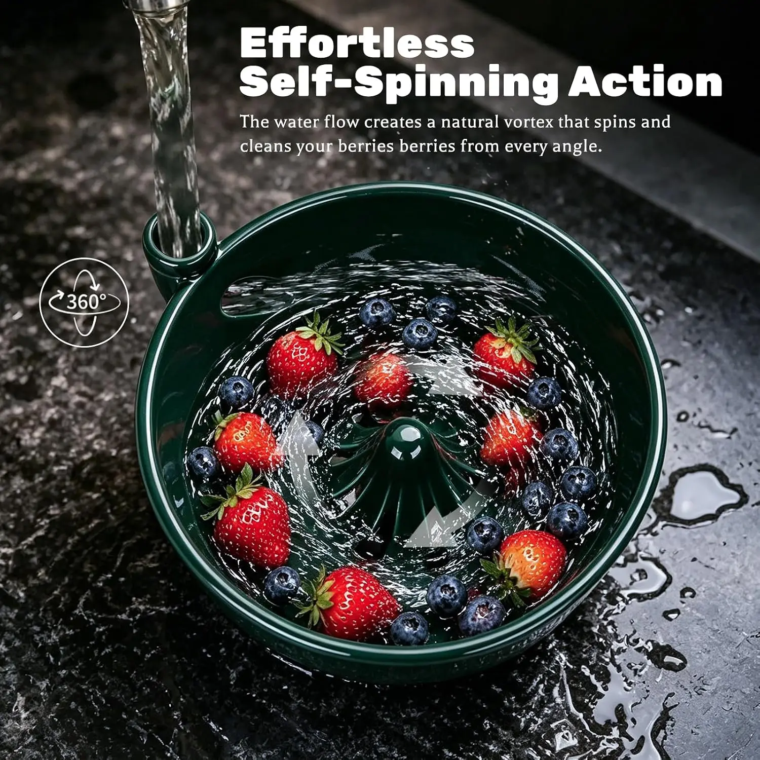 Fruit Bowl With Auto-Spin Washing & Drainage System | Multi-Functional Berry Colander & Swirl Rinsin Berry Washing Bowl