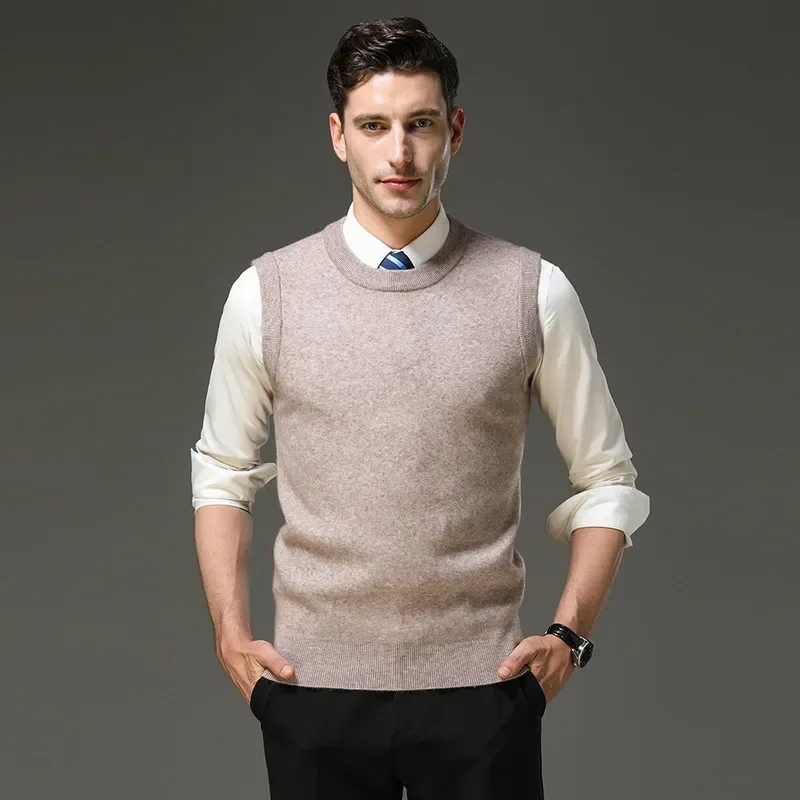 Men 2024 Autumn/Winter Thick Wool Vest Fashion Classic Solid Color Round Neck Sleeveless Knit Men Sweater