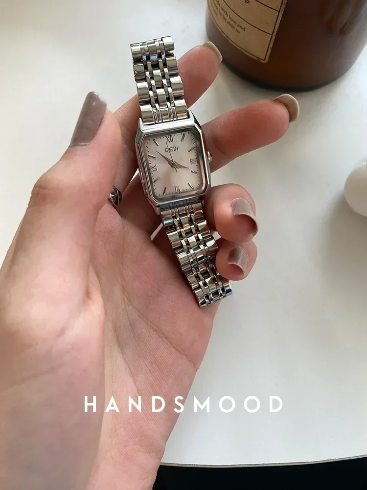 Korean blogger's Instagram popular square chain women's quartz watch, silver personalized and versatile