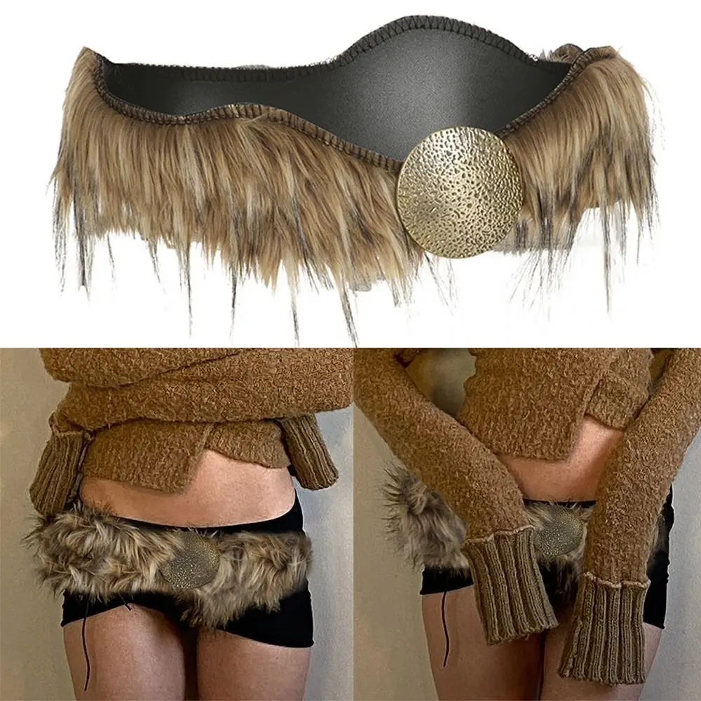 

Новый искусственный кожаный меховой ремень в стиле панк, пушистая супермягкая поясная цепочка, индивидуальный Y2K, джинсовый ремень в стиле хип-хоп, декор для джинсов и брюк