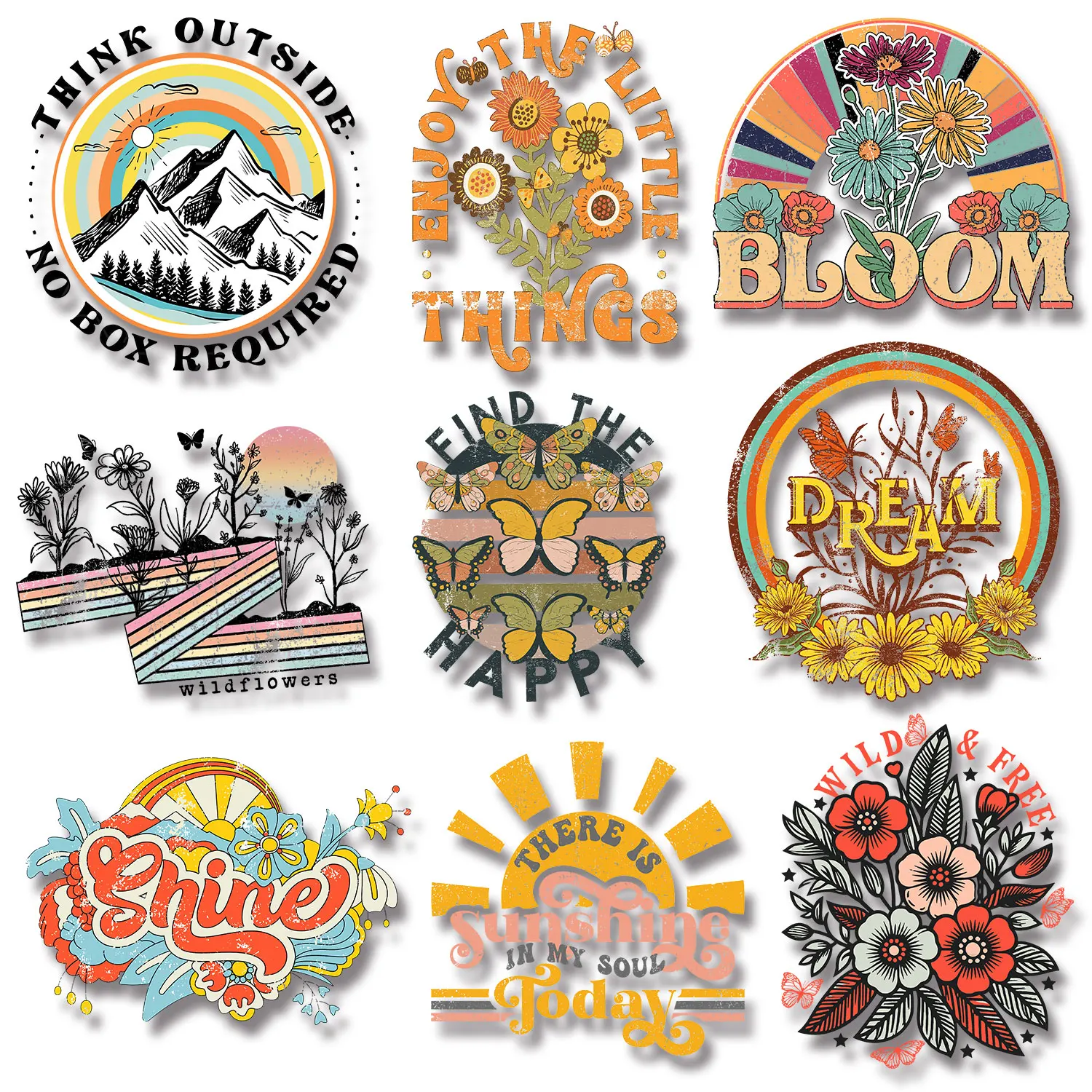 Sunny State of Mind Summer Flower Beach Vintage Style Iron on Decals Patches for Clothes Wear-resistant DIY Decoration