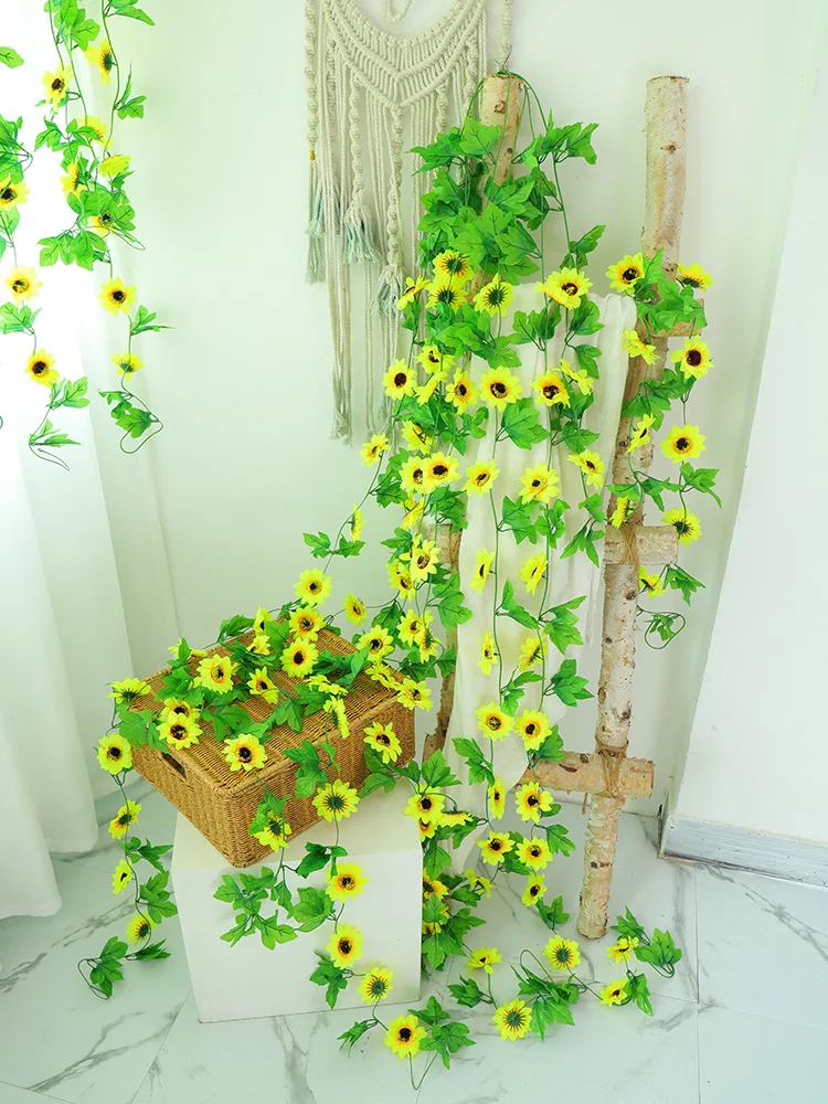 

8pcs/Lot Fake Sunflowers Vines Artificial Yellow Flowers Wall Hanging Garland Garden Home Fence Room Wedding Outdoor Decoration