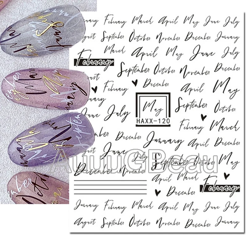 3d Nail Art Decals Hand Drawing English Letters Messages Designs Adhesive Sliders Nails Stickers Decorations For Manicures