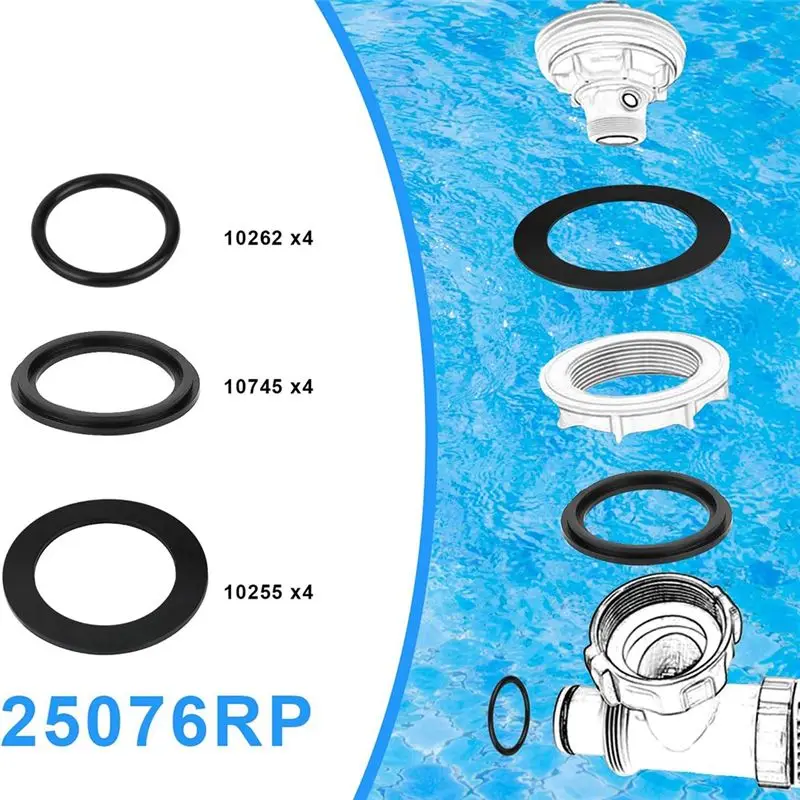 Y42A-12Pcs 25076Rp Washer And Ring Kit,Rubber Pool Hose Washers O Ring For Pool Seal Plunger Valve 10262 10745 10255