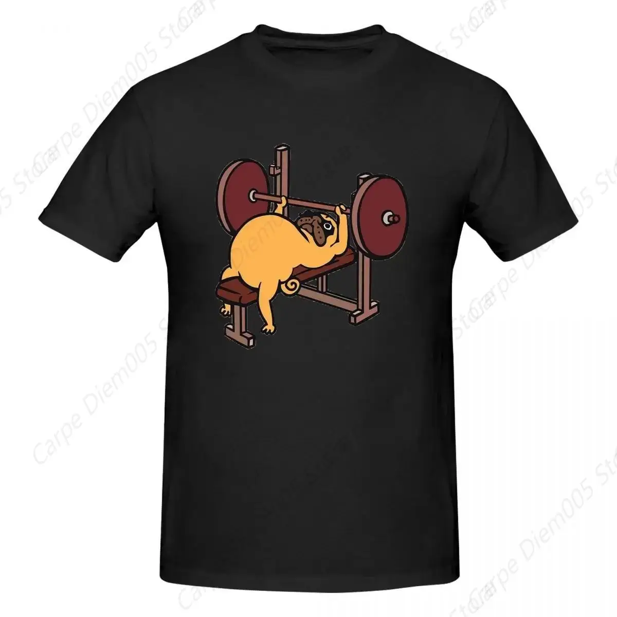 Pug Bench Press Pure Cotton T-Shirt Men'S Funny T Shirts Men Round Neck Short Sleeve S-6xl