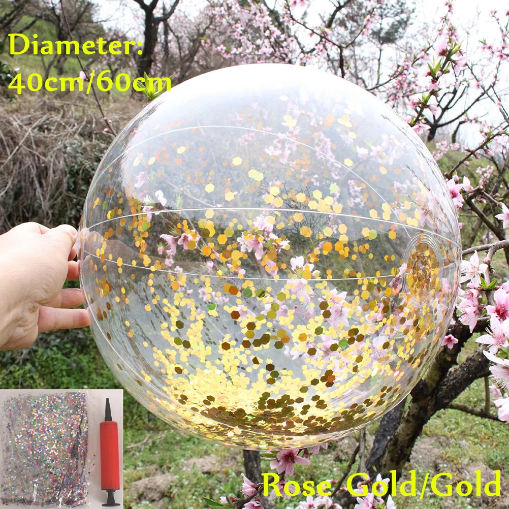 

Золотой блестящий круглый прозрачный шарик с блестками, пляжный мяч, уличный игровой насос в помещении, в комплекте для детей, способность броска