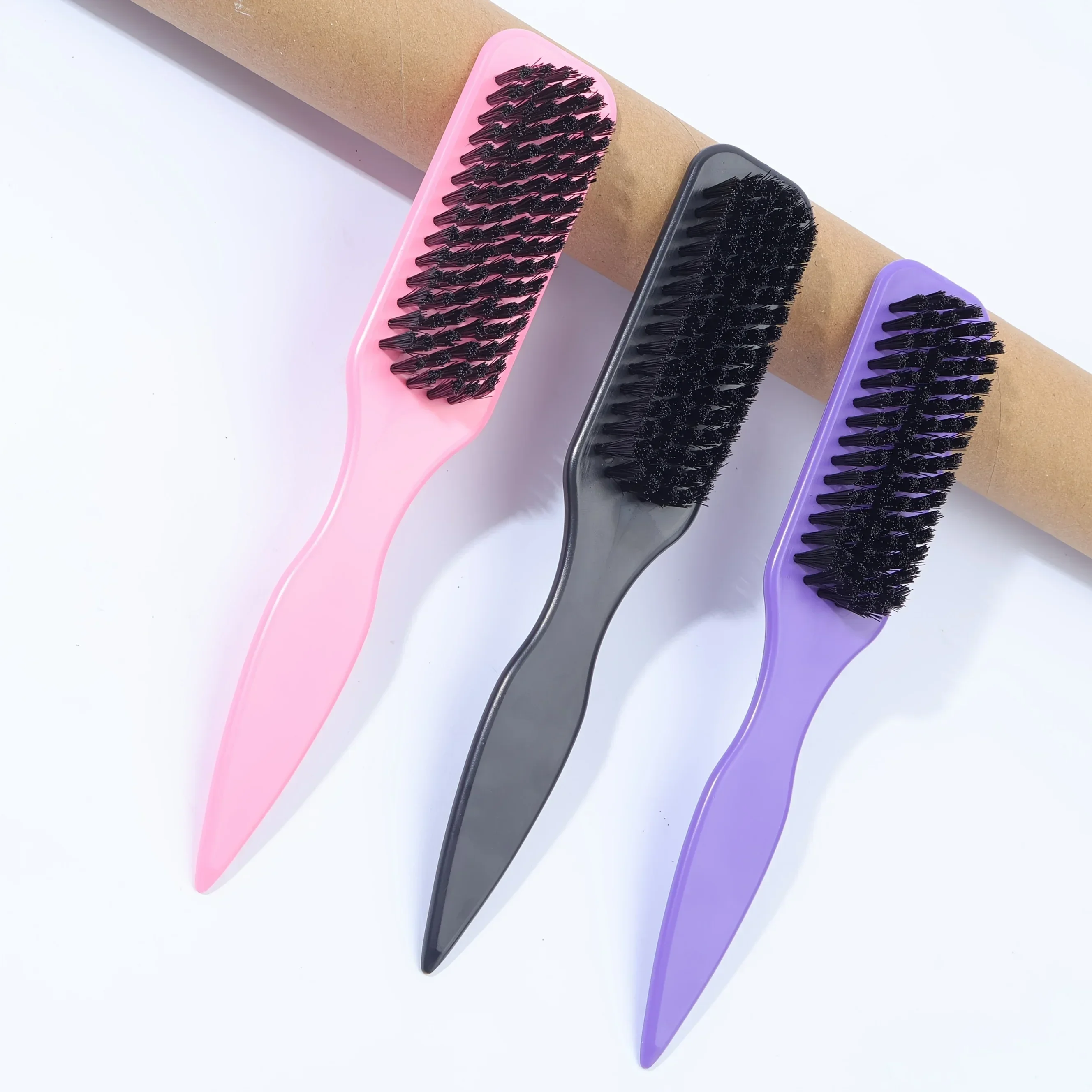 1Pc Smooth Back Hair Brush, Flyaway & Edge Control Smoothing Brush with Wide Rat Tail Comb for Sectioning, Salon Travel Hair Styling Accessory