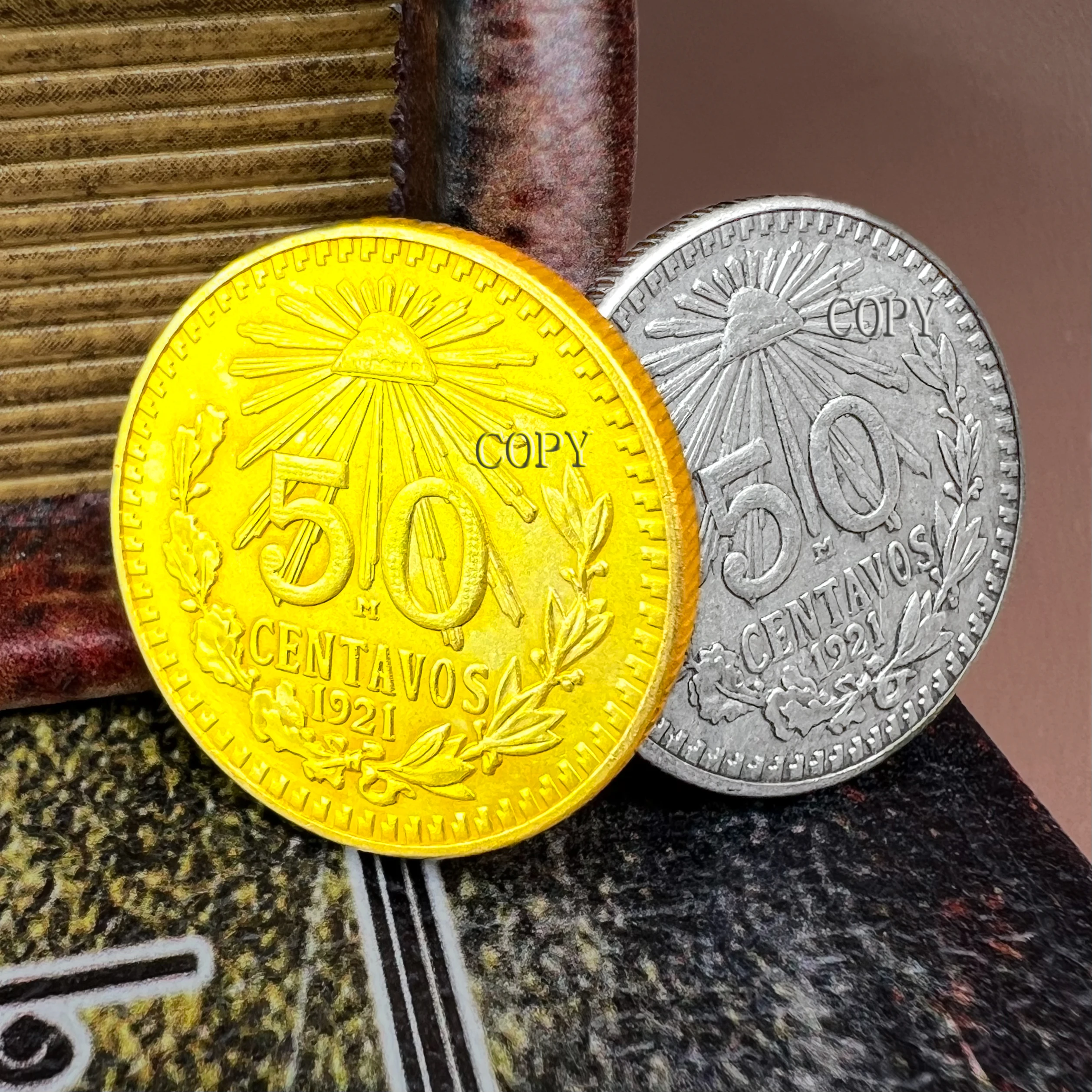 Sombrero de hierba mexicana 1921 Eagle Ocean, moneda de oro de 50 centavos, moneda duplicada, Token de póker, barra de recuerdo Mitzvah