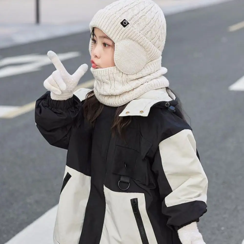 3Pcs/Set Soft Solid Color Hat Scarf Gloves Set Earflap Winter Pullover Hat Warm Thickened Ear Protection Caps Boy/Girl