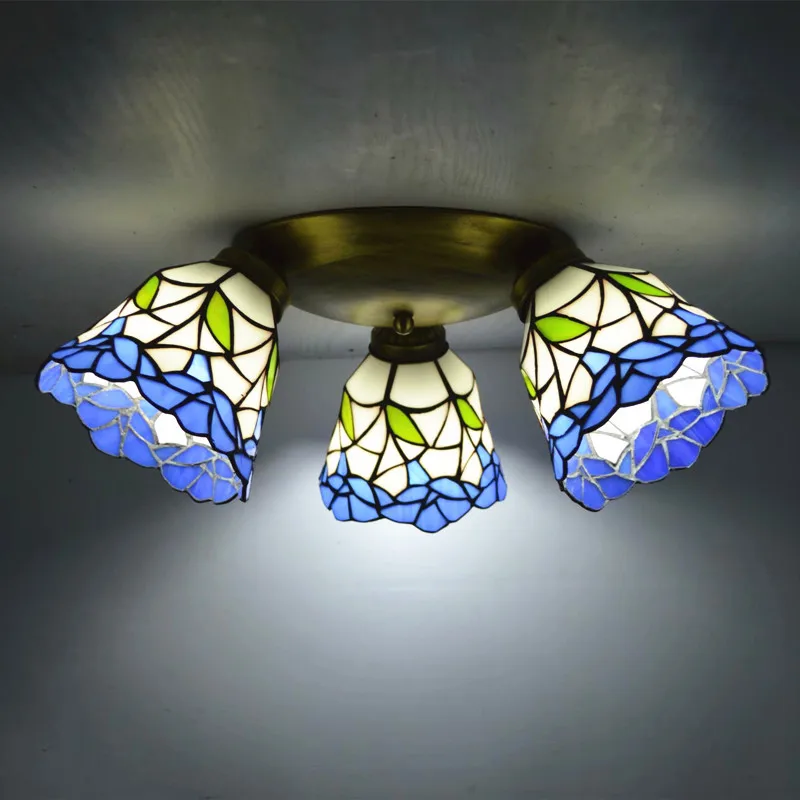 

Modern Tiffany Ceiling Light Corridor Aisle Retro Mediterranean Bedroom Dining Room Study Living Room Pastoral Ceiling Lighting