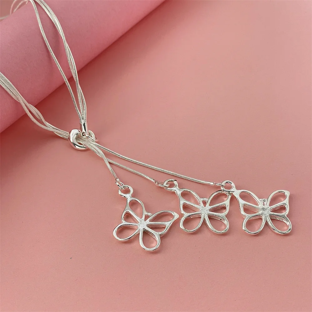 Fashion silver color three empty butterfly necklace hot sale men and women fashion jewelry prom gift