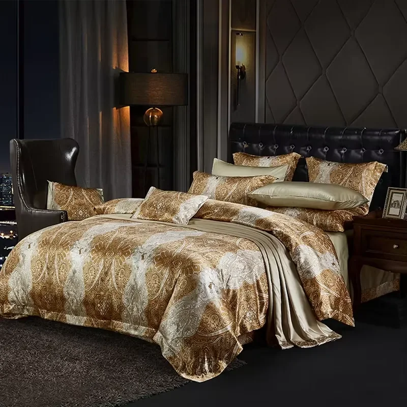 Wholesale 4Pcs Soft Bedding Set 100% Silk Positive ,50% Silk,50% Cotton on the Back Customised