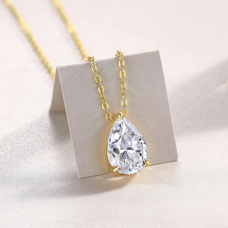 Abestecom 2.5ct Pear-shaped Moissanite Necklace Classic Three-Prong Single Stone with Lobster Clasp High-Quality Fine Jewelry Gi