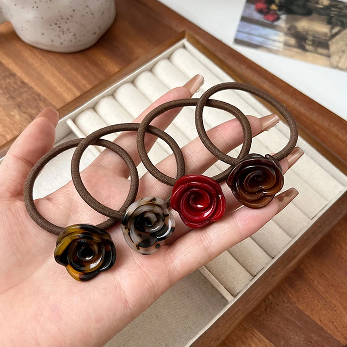 2023 Hair Tie Rope Women Fashion Rose Flower Hair Rubber Bands Scrunchies Fashion Elastic Hair Accessories