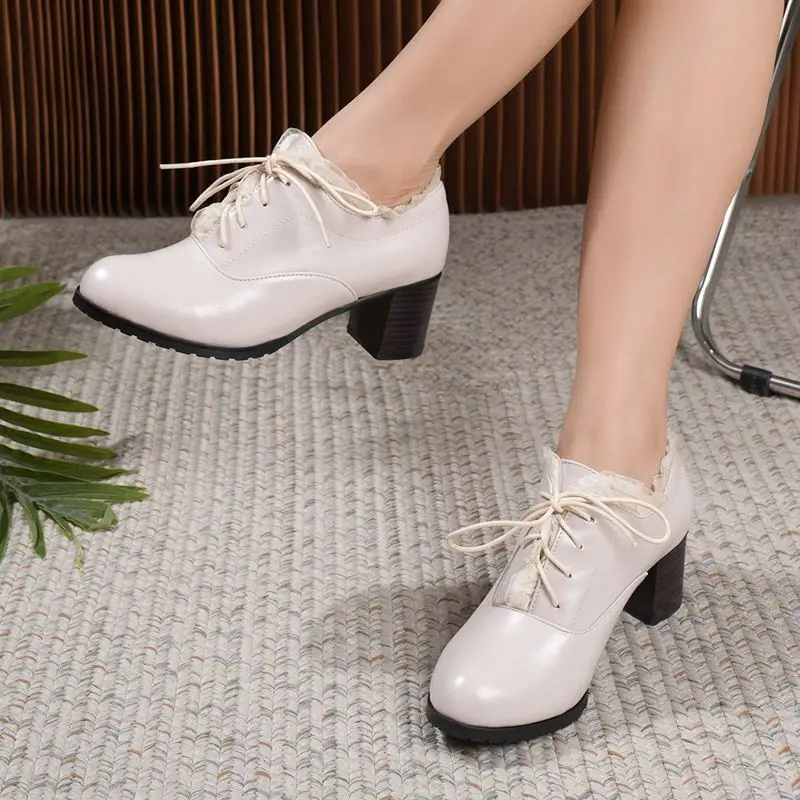 

ORCHALISA/женские туфли-лодочки с круглым носком на массивном каблуке 5,5 см, офисные женские туфли на шнуровке, 47, 48, классические женские весенние туфли