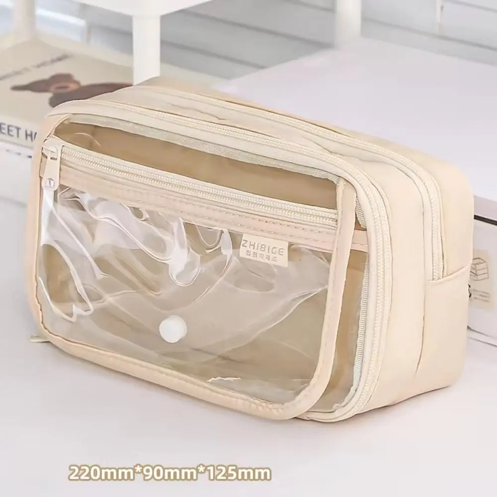 Multi-layer Transparent Pencil case Zipper Waterproof Transparent Pen Bag Cute Macaron Stationery Box Female/Girls