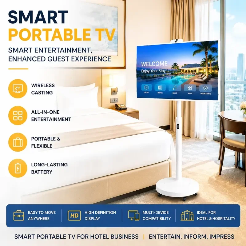 BOLRZO 32-Inch Touch Screen Portable TV Touch Screen Movable Display 1080P Smart TV Suitable for Family Hotel Resort Homestay