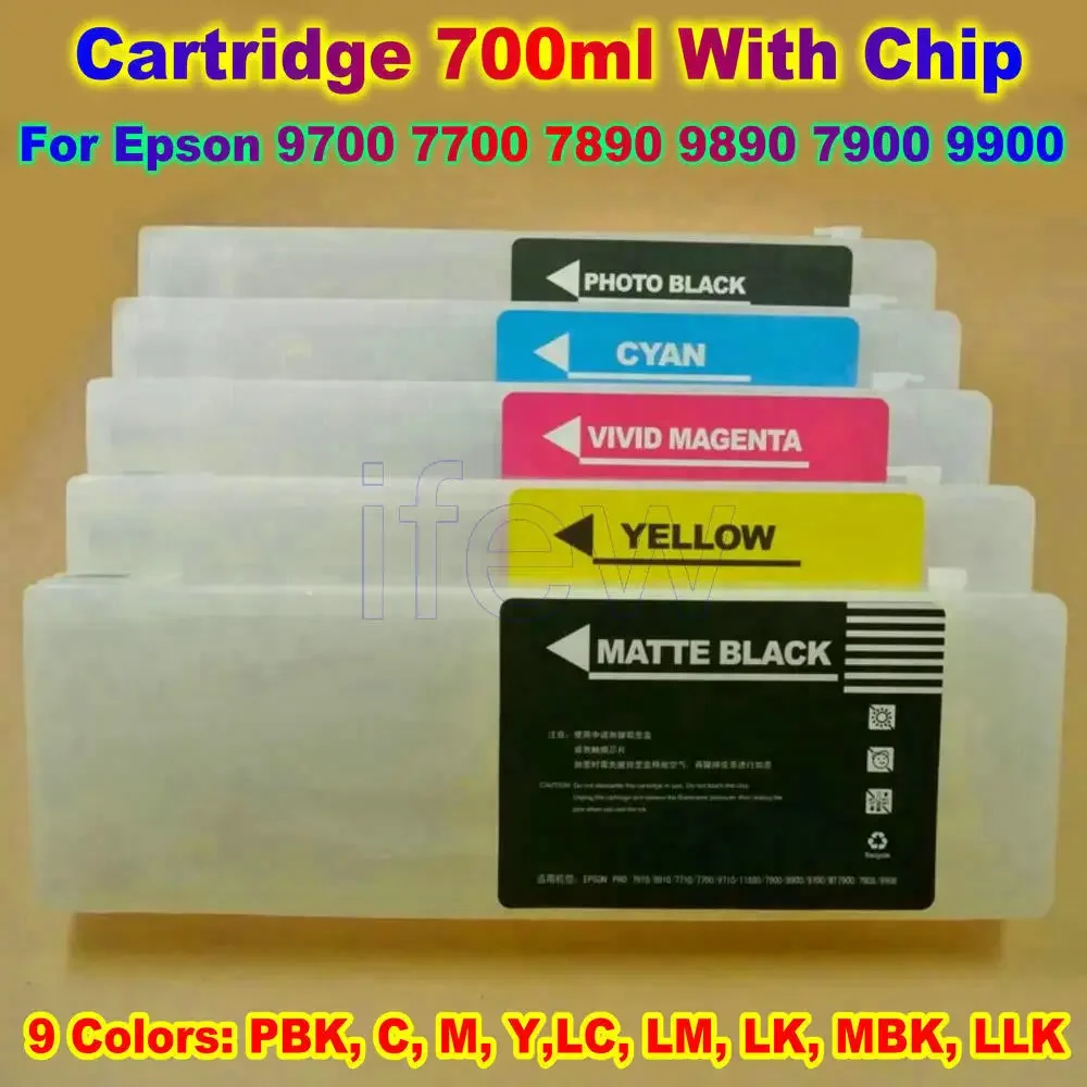 7890 Refill Ink Cartridge 9890 Refillable Printer Cartridges For Epson 7890 9890 7908 Inkjet Ink Cartridge 700ml With Chip 9 pcs
