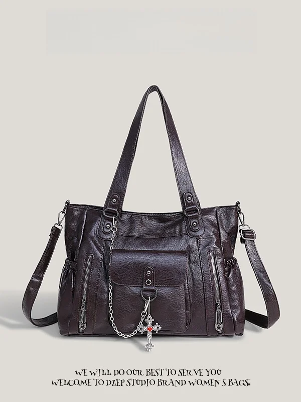 

Large Capacity Women's Crossbody Tote Bag Casual Vintage Millennium Spicy Girl Single Shoulder Handbag Soft PU Leather