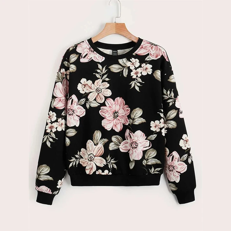 Retro Plants Graphic Sweatshirt For Women And Women Round Neck Long Sleeve Sweatshirt 2025 Spring Sports Casual Hoodie OOTD