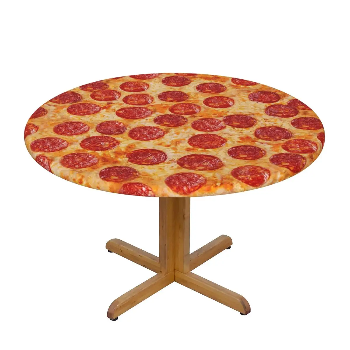 Realistic Pepperoni Pizza Pattern Waterproof Round Tablecloth Oilproof Table Cloth for Kitchen Events Dining Table Cover