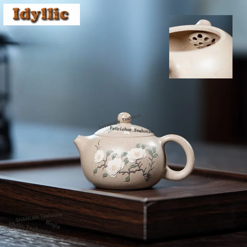 Tetera de arcilla púrpura Yixing de Boutique Xishi, sección blanca de 140ml, hecha a mano, olla X, mineral crudo, tetera de barro, juego de té Zisha, artículos para beber artesanales