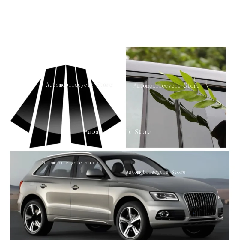 

6Pcs Glossy Black Silver Pillar Posts Fit For Audi Q5 8R 2009-2011 2012 2013-2017 Window Moulding B C Center Sticker Cover