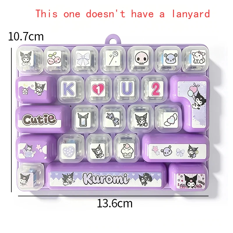 26-toetsen keycap sleutelhanger Sanrio 26‑Key Fidget Keyboard sleutelhanger Hello Kitty Kuromi Cinnamoroll stressverlichtende drukknop speelgoed tasbedel cadeau