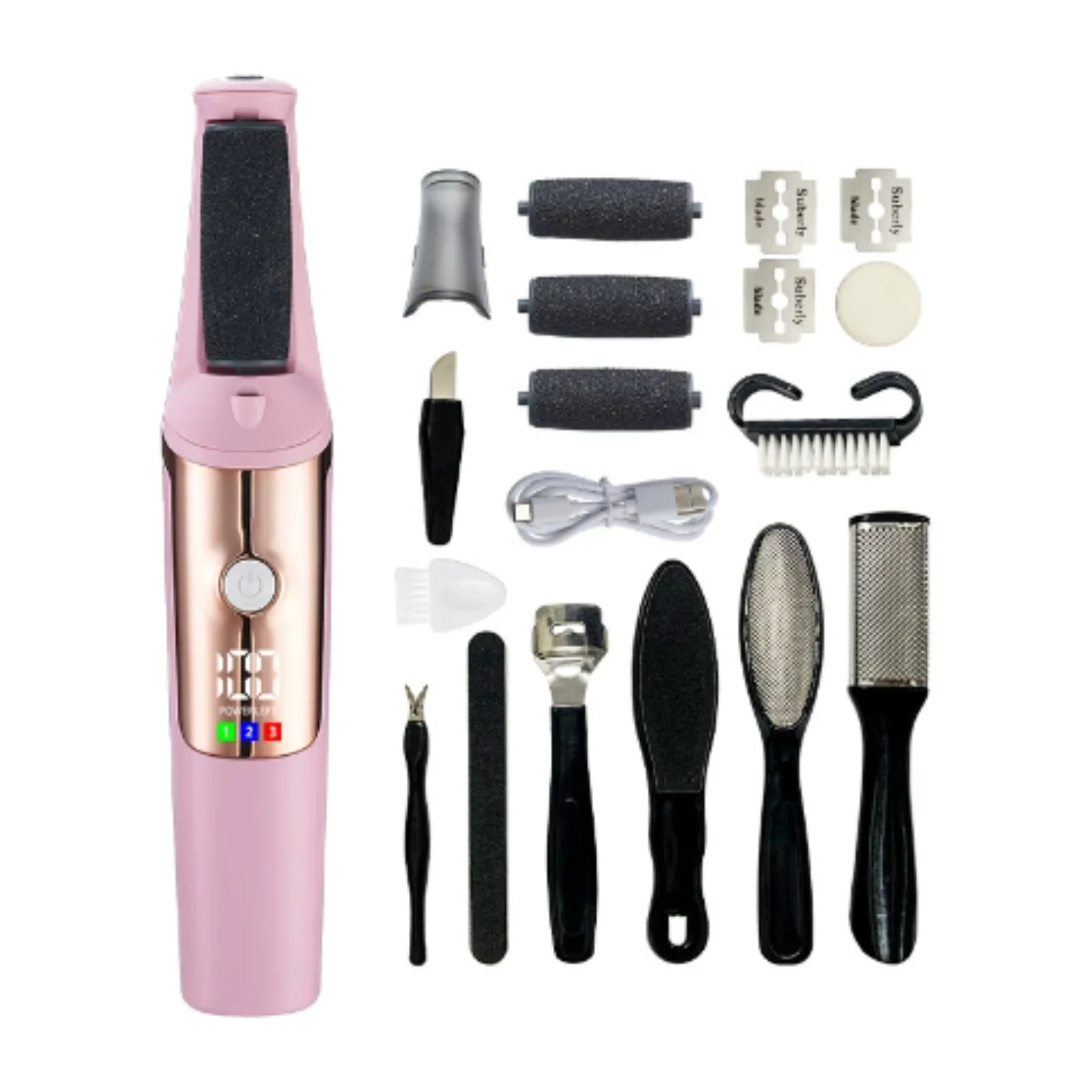 

Electric Foot Grinder: 3 Roller Heads With LED Light For Precise Callus Removal - USB Rechargeable And Cordless Design For Home