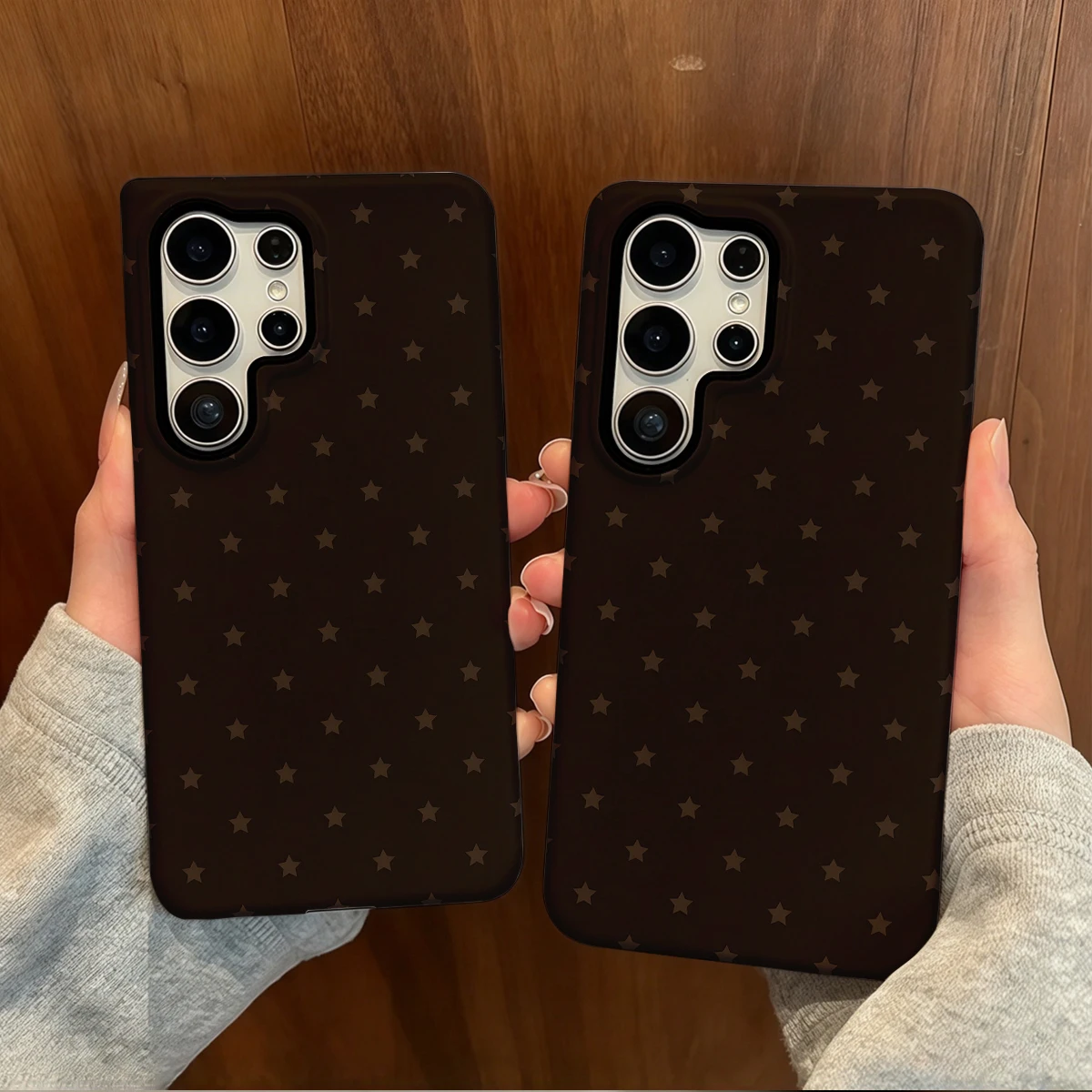 Dark Brown Tonal Stars Phone Case For Samsung Galaxy S26 S25 Ultra S24 S23 Plus Hard Shock‑Absorption 2-in-1Protective Cover