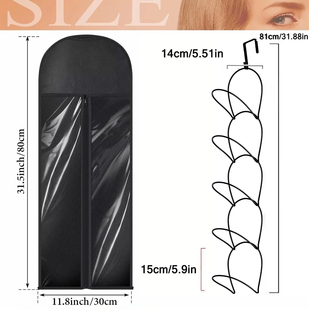 Wig Hangers Rack for Multiple Wigs with Dust-proof Storage Bags, Hanging Storage Organizer for Hat for Door