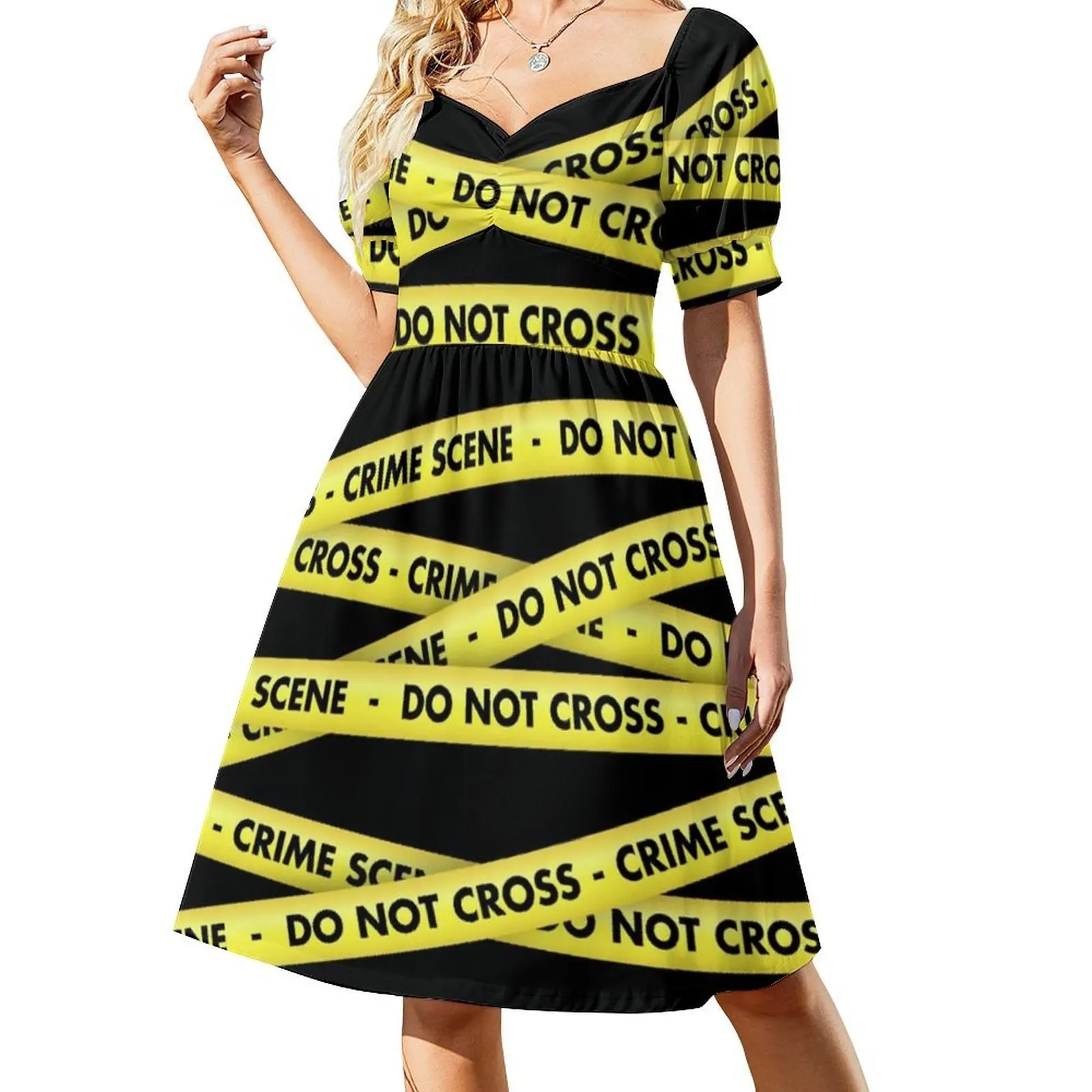 Tempat Kejadian Perkara Jangan Melintasi Pita Kuning Yang Dilarang Polisi Gaun Kasual Gaya Korea Untuk Wanita Gaun Kantor Harian Sederhana Warna Kuning