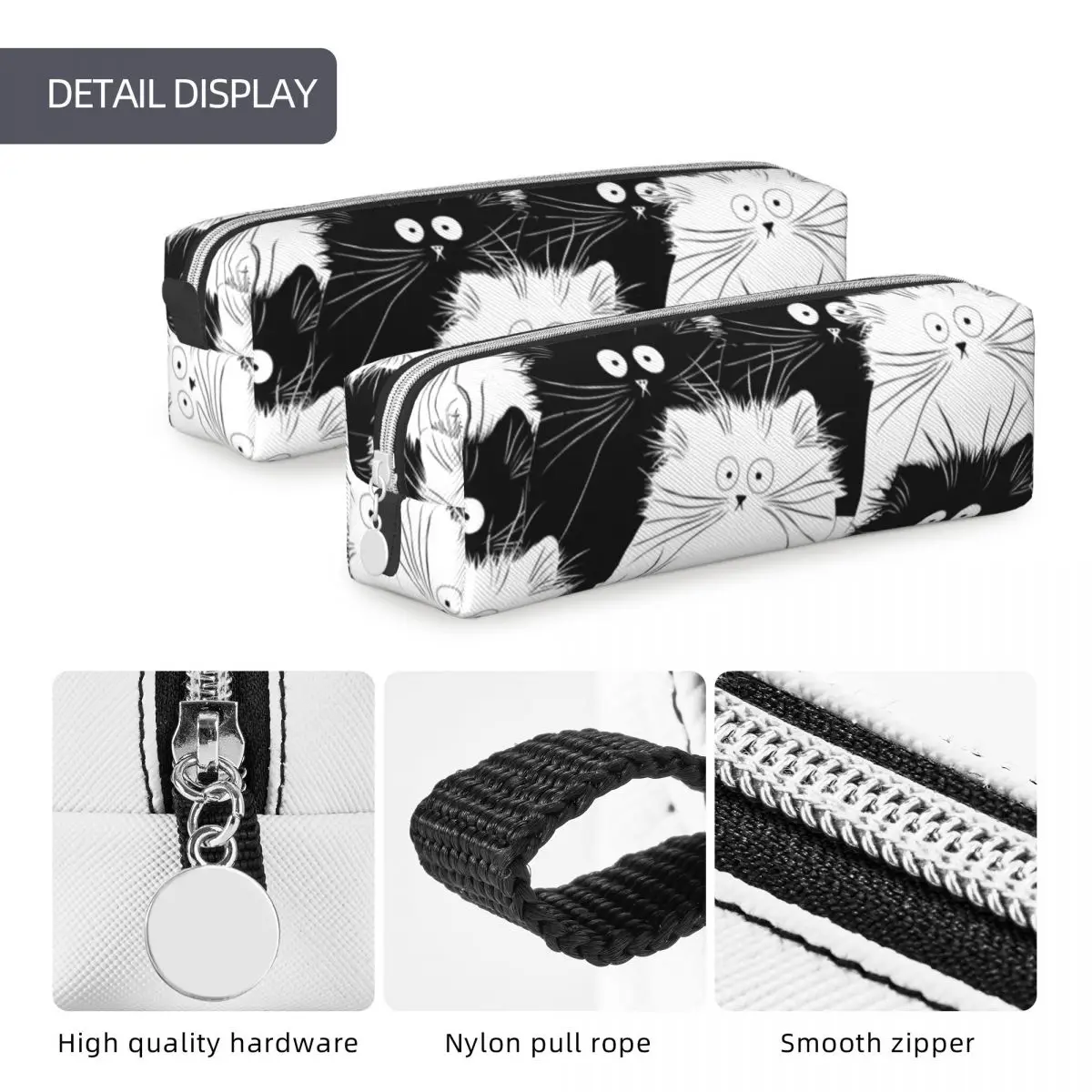 Lovely Cute Cat Black White Pattern Pencil Case Pencilcases Pen Holder for Student Large Storage Bag School Supplies Gifts