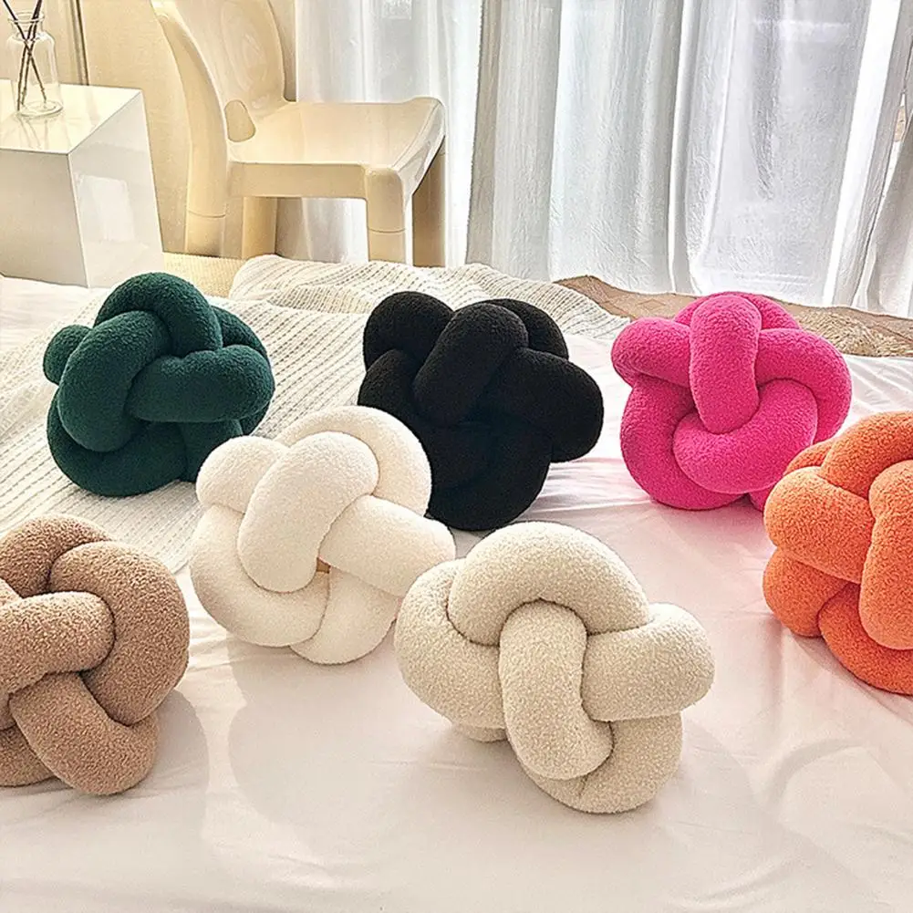 Elastic Fluffy Pillow Plush Braided Knot Round Ball Throw Pillow for Sofa Couch Decoration Soft Elastic Sleeping Companion