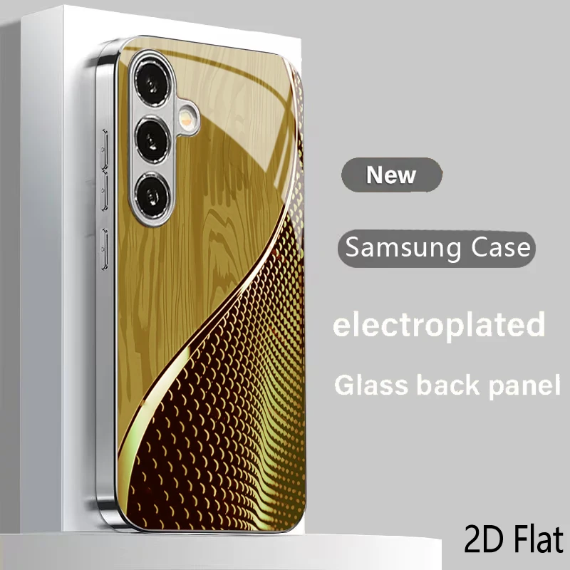 Multi-Color Plaid Wave Ornament Pattern Electroplated Glass Phone Case for Samsung Galaxy S26 S25 S24 S23 S22 S21 FE/Plus/Ultra