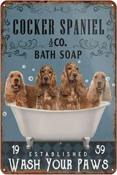 Bathroom Tin Signs Cocker Spaniel Dog Bath Soap Metal Sign Vintage Home Farmhouse Bathroom Wall Decor Funny Bathroom