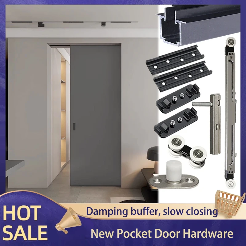 

Micro-Seam Linear Invisible Pocket Sliding Door Hanging Rail Hardware Accessories Two-Way Cushion Sliding Wooden Door Track